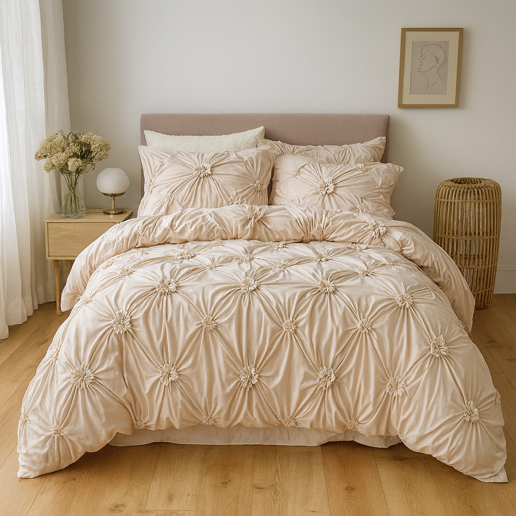 Zestaw pościeli Vriddet Blomster – Biały, Elegancki Mikrofiber do Sypialni z Poszewkami na Poduszki