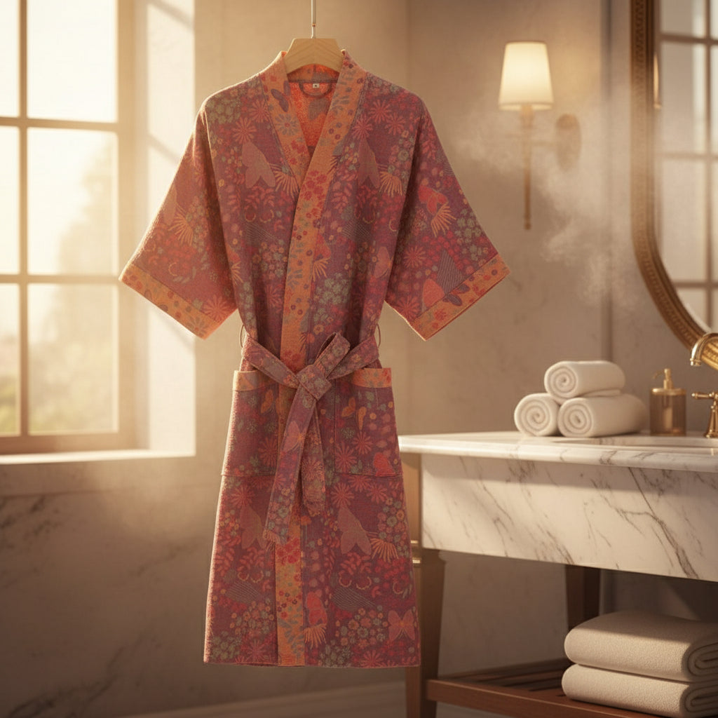 Szlafrok – Bawełna, Retro Wzór, Letni Styl do Domu lub Wellness