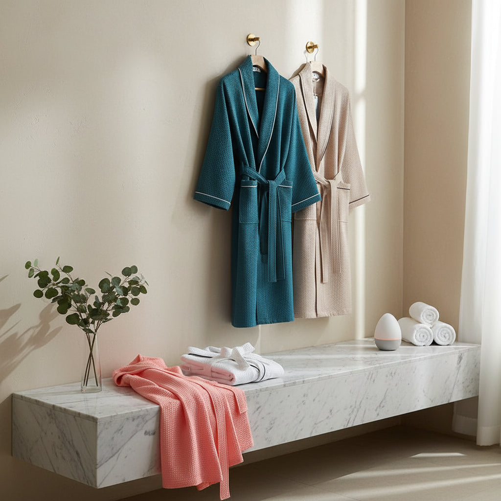 Szlafrok Waflowy – 100% Bawełna, Beżowy, Komfortowy Design do Użytku Domowego lub Wellness