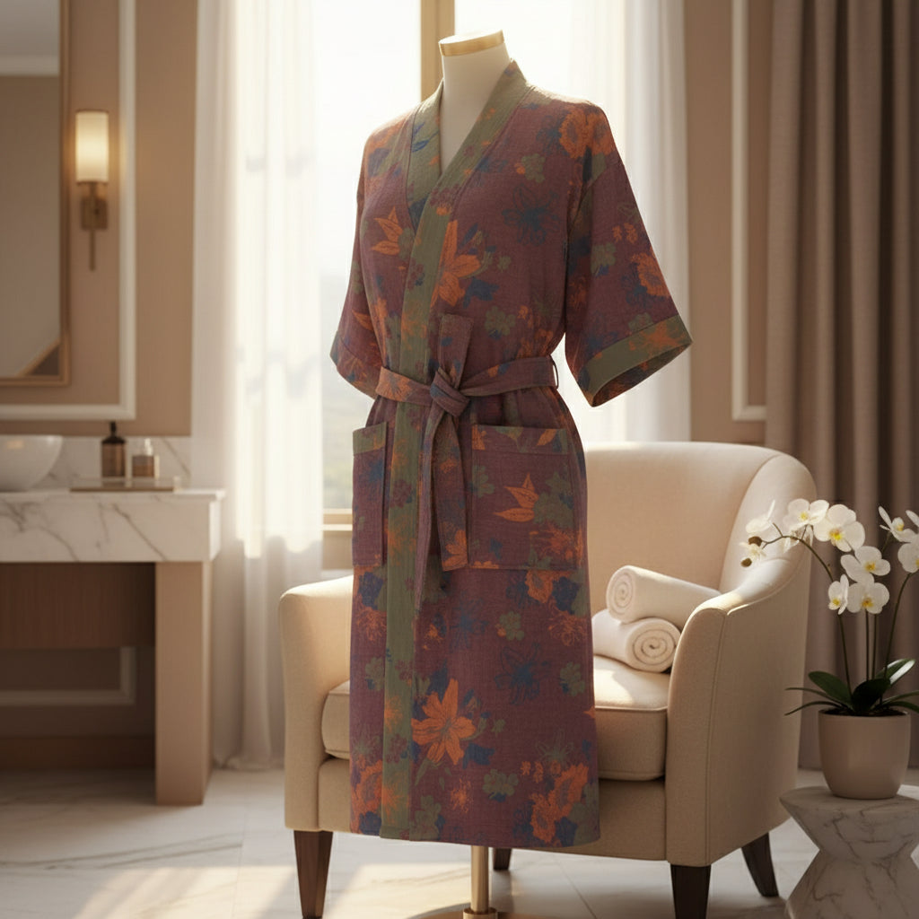 Szlafrok – Bawełna, Retro Wzór, Letni Styl do Domu lub Wellness