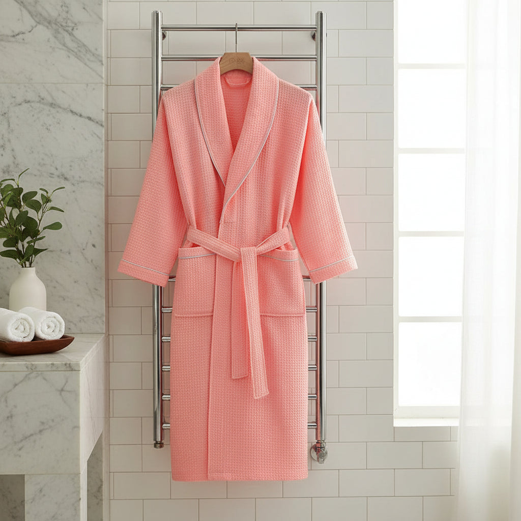 Szlafrok Waflowy – 100% Bawełna, Beżowy, Komfortowy Design do Użytku Domowego lub Wellness