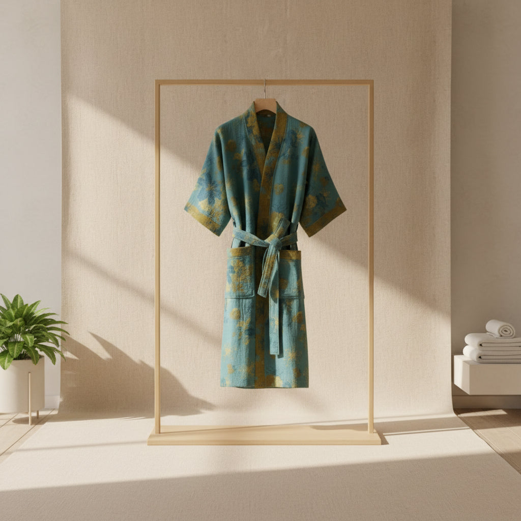 Szlafrok – Bawełna, Retro Wzór, Letni Styl do Domu lub Wellness