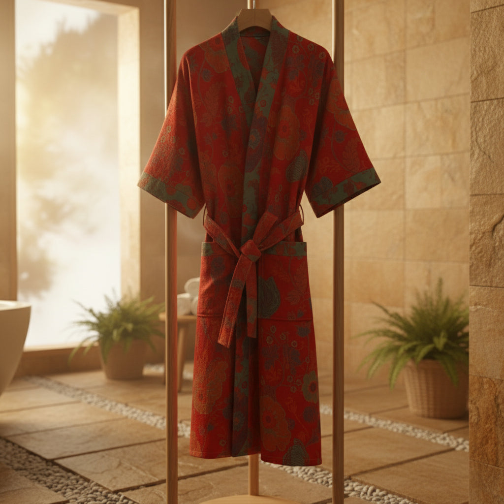 Szlafrok – Bawełna, Retro Wzór, Letni Styl do Domu lub Wellness