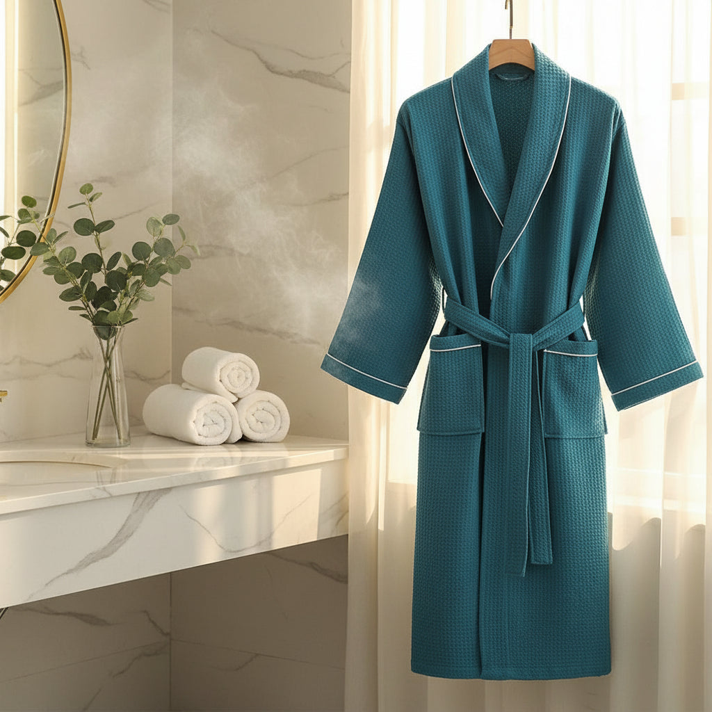 Szlafrok Waflowy – 100% Bawełna, Beżowy, Komfortowy Design do Użytku Domowego lub Wellness