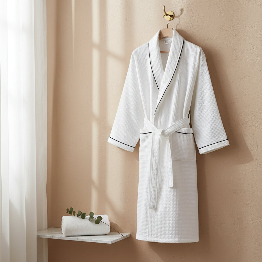 Szlafrok Waflowy – 100% Bawełna, Beżowy, Komfortowy Design do Użytku Domowego lub Wellness