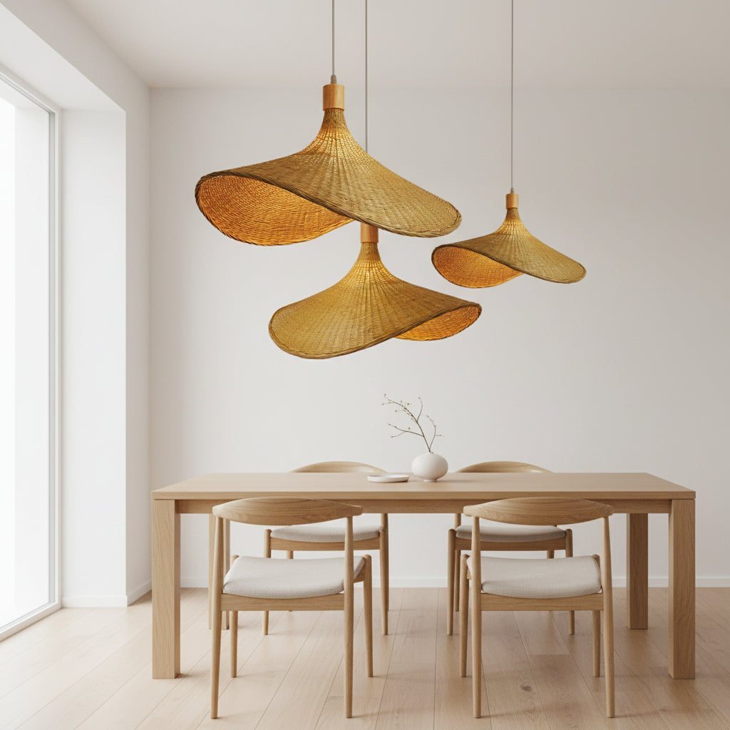 Lampa Wisząca z Bambusa – Naturalny Styl Boho do Dekoracji Jadalni lub Salonu