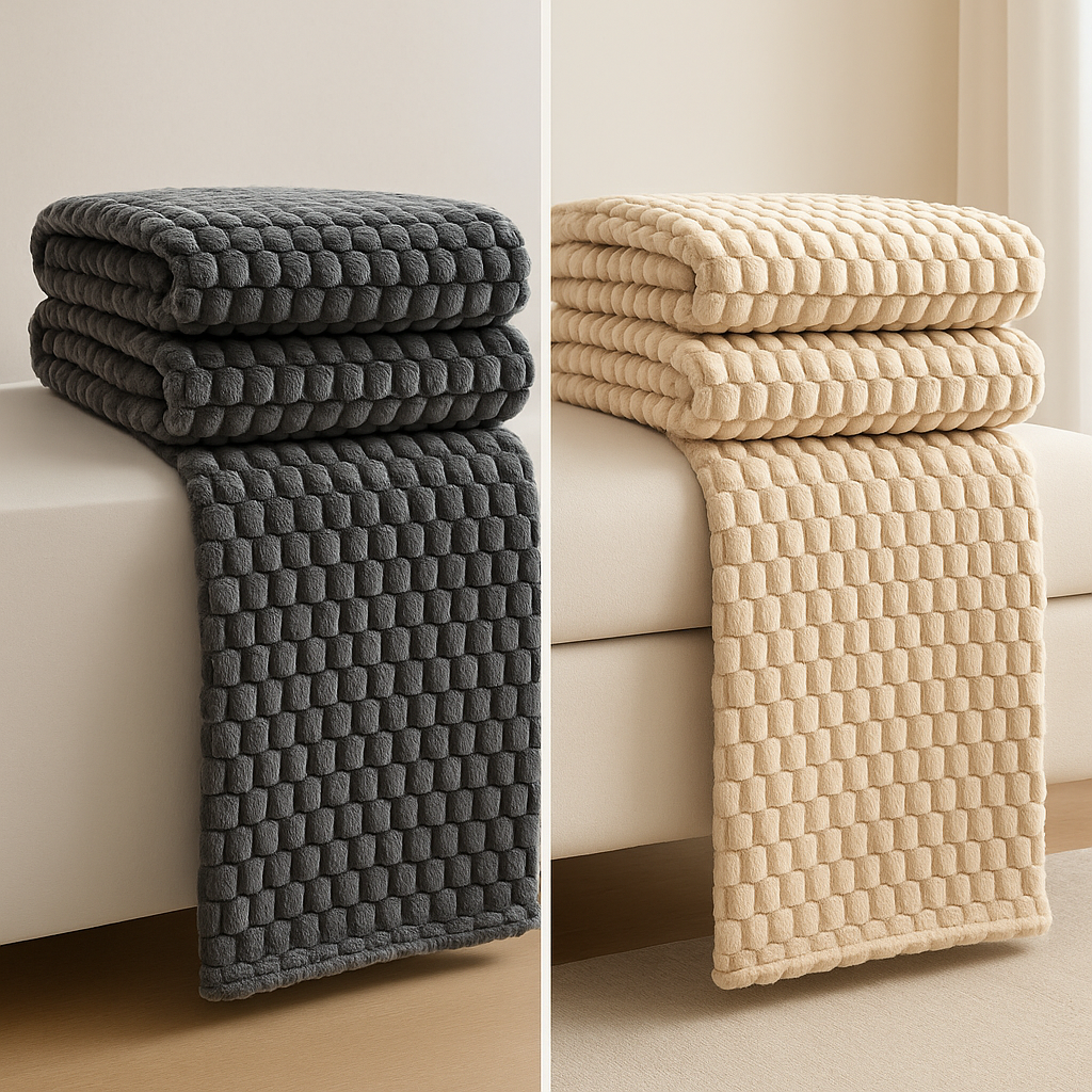 Fluwelowy Koc – Wzór w Kratkę, Ciepły i Przytulny do Sofy lub Łóżka, Odpowiedni dla Dorosłych i Dzieci