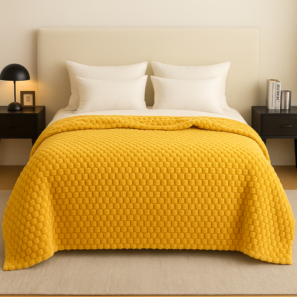 Fluwelowy Koc – Wzór w Kratkę, Ciepły i Przytulny do Sofy lub Łóżka, Odpowiedni dla Dorosłych i Dzieci