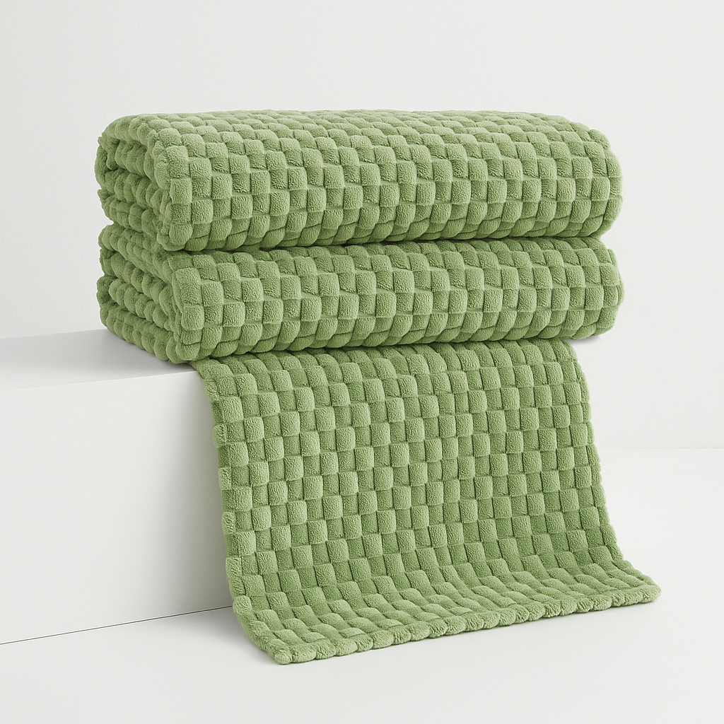 Fluwelowy Koc – Wzór w Kratkę, Ciepły i Przytulny do Sofy lub Łóżka, Odpowiedni dla Dorosłych i Dzieci