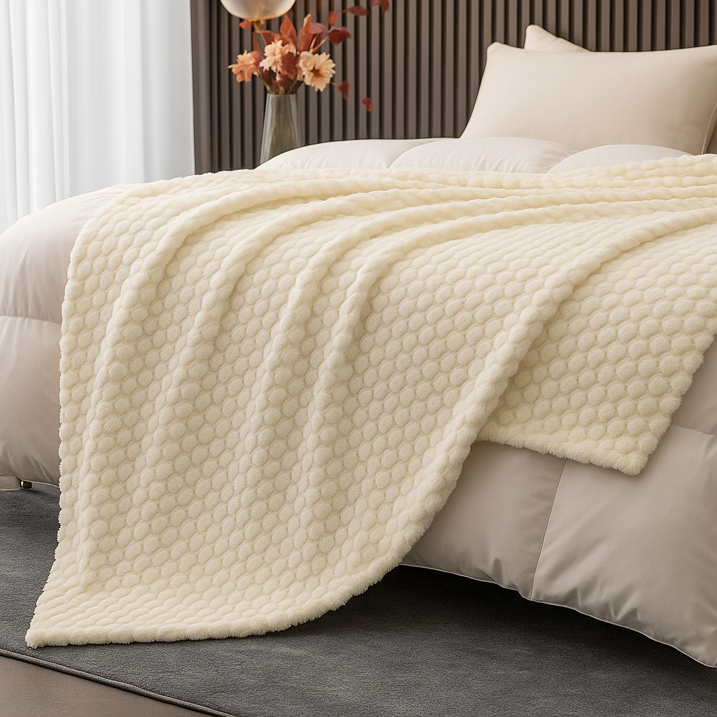 Fluwelowy Koc – Wzór w Kratkę, Ciepły i Przytulny do Sofy lub Łóżka, Odpowiedni dla Dorosłych i Dzieci