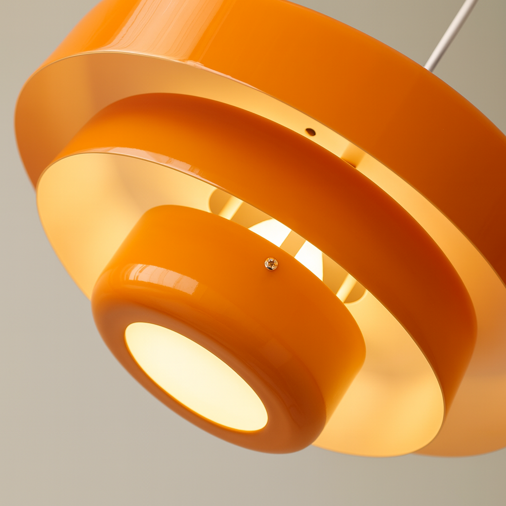 Lagdelt pendellampe – Nowoczesna metalowa lampa w kolorze pomarańczowym lub białym do jadalni lub salonu.