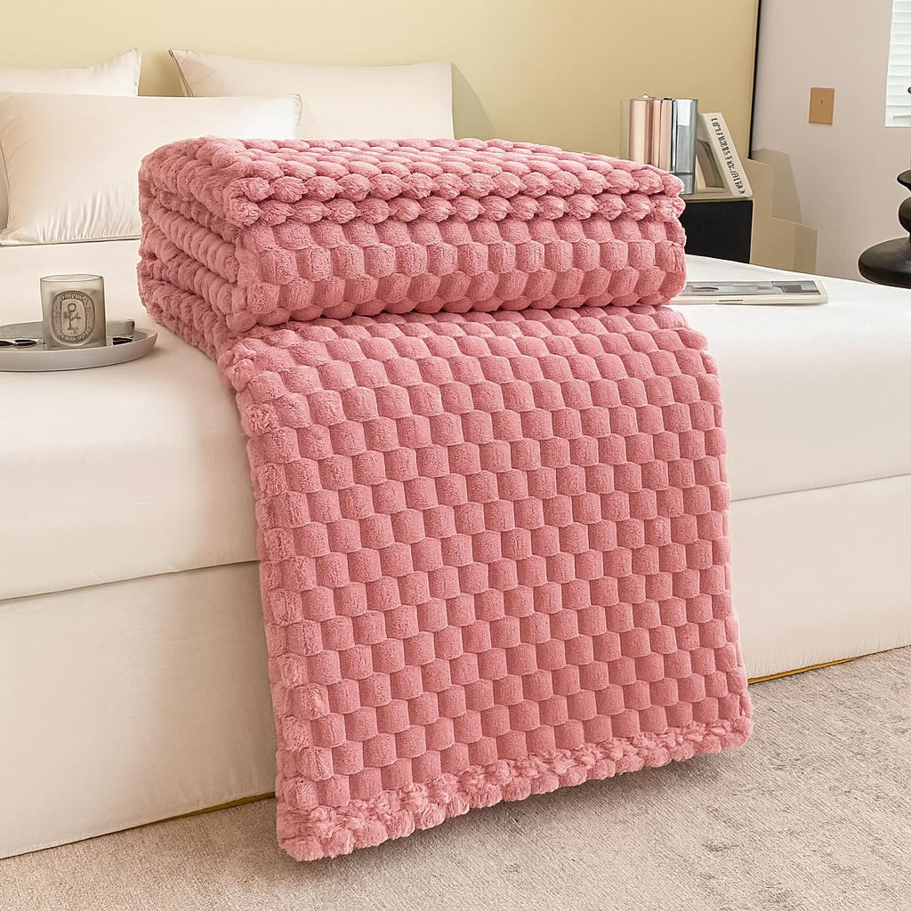 Fluwelowy Koc – Wzór w Kratkę, Ciepły i Przytulny do Sofy lub Łóżka, Odpowiedni dla Dorosłych i Dzieci