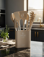 Zestaw Narzędzi Kuchennych Silikonowych – Beżowy, Nordic Design z 11 Elementami do Gotowania i Serwowania